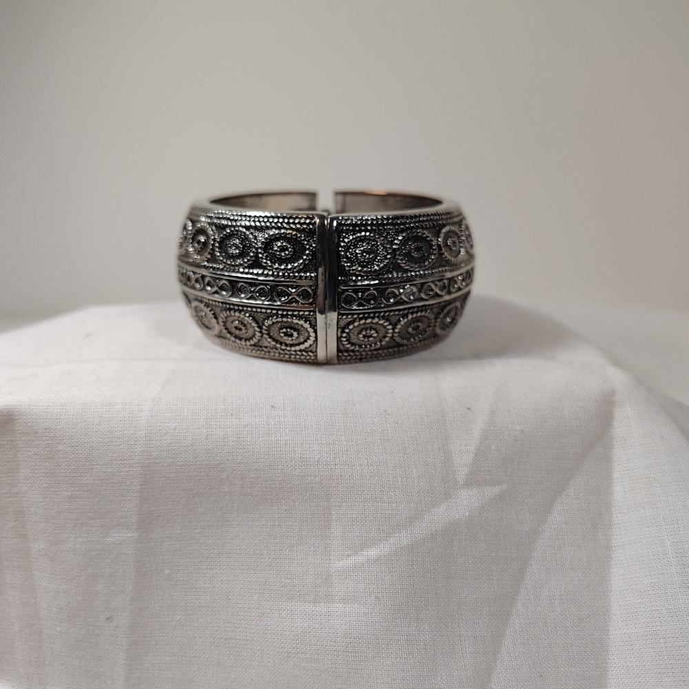 Intricate Textured Silver Cuff Bracelet